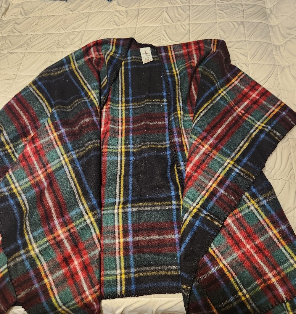 Woolrich Plaid Open-Front Poncho - Black, Red, Green, Blue, Yellow